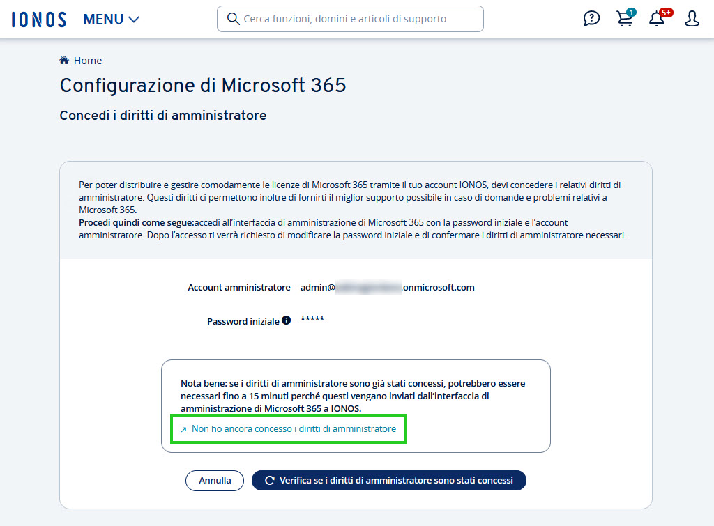 Microsoft 365: assegnare a IONOS i diritti necessari per l'amministrazione  - IONOS Aiuto