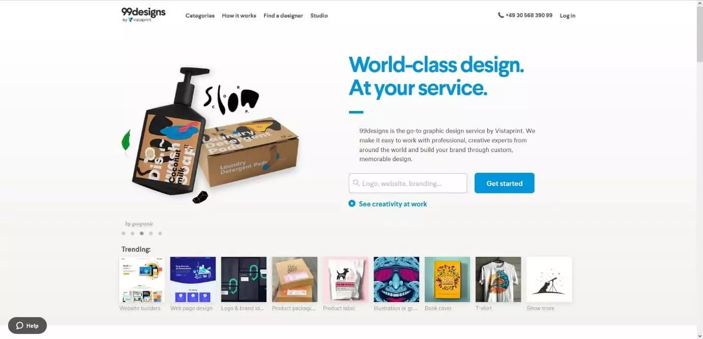 Homepage della piattaforma di crowdsourcing 99designs