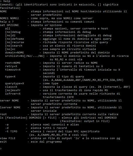 Prompt dei comandi di Windows: nslookup help