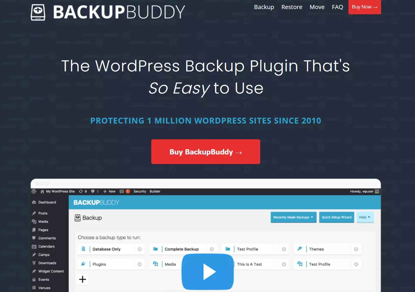 Schermata dal sito web di BackupBuddy