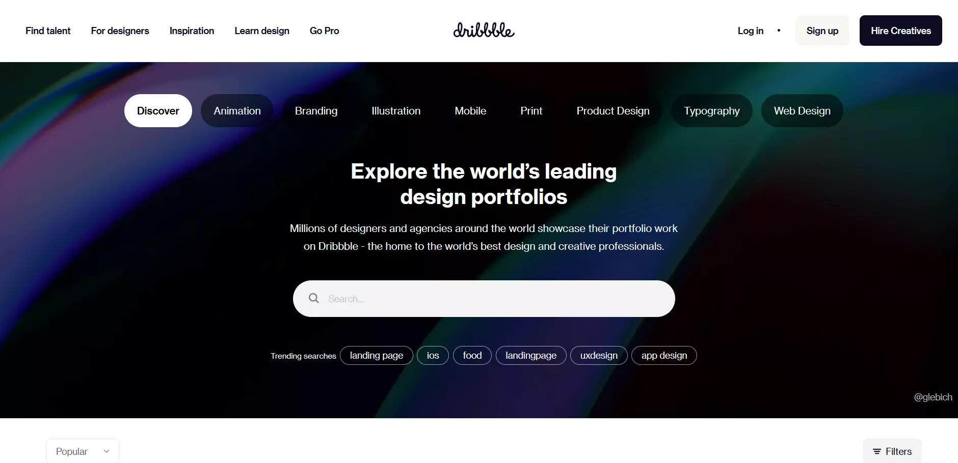 Pagina iniziale del sito web di Dribble