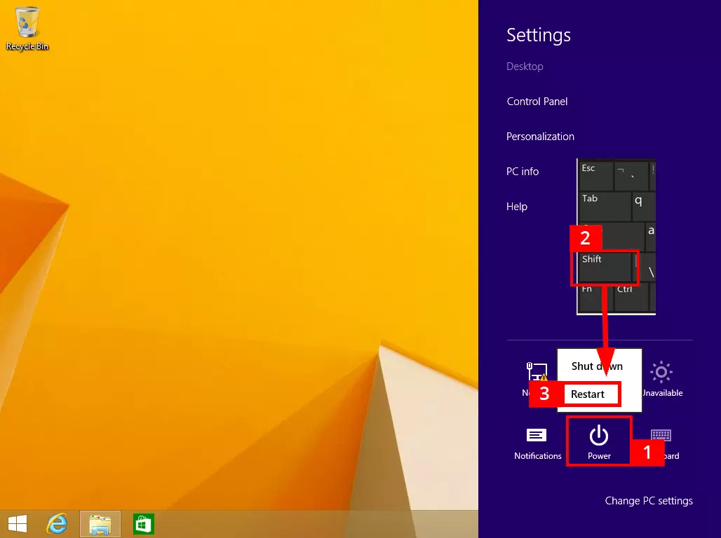 Avvio in modalità provvisoria con la Charm Bar di Windows 8