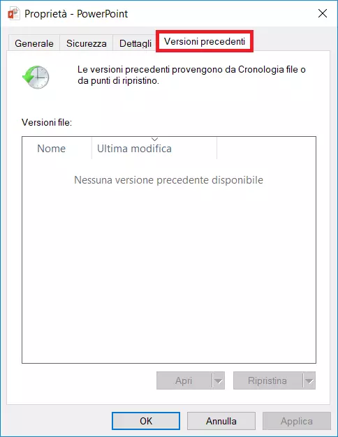 Ripristinare versione precedente di un file PowerPoint