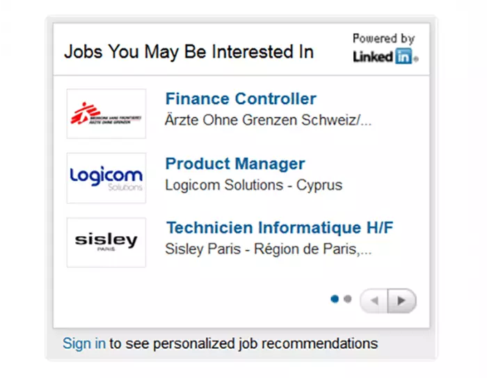 Il widget “Jobs You Might Be Interested In” di LinkedIn