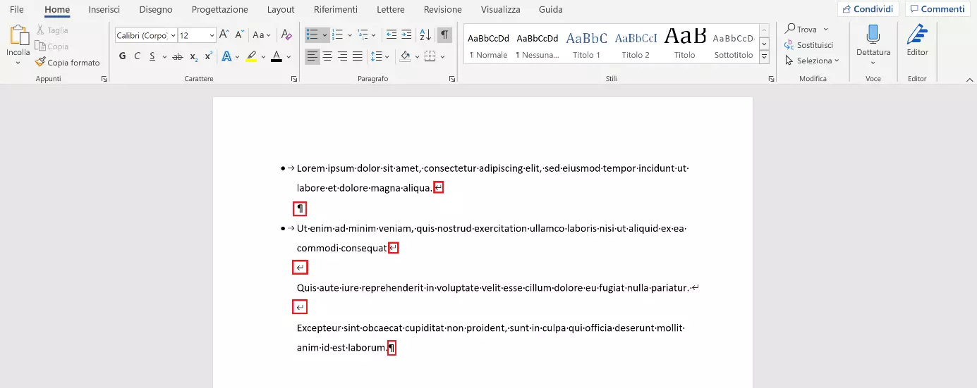 Interruzioni di riga e ritorni a capo in Word: segni di formattazione