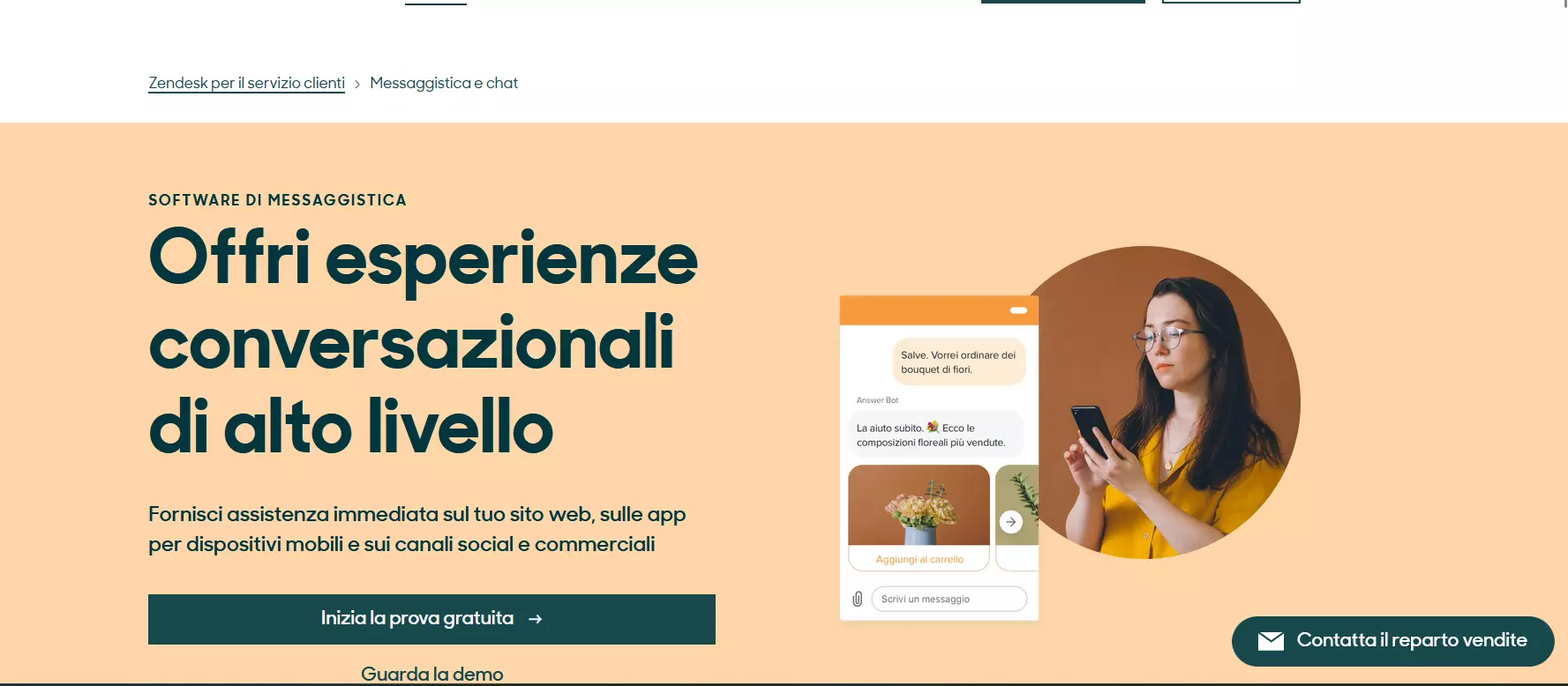 Screenshot del sito web di Zendesk