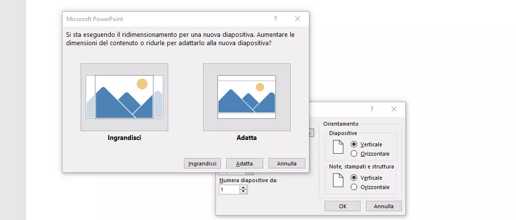 Finestra di PowerPoint: ridimensionamento delle dimensioni nella modifica del formato