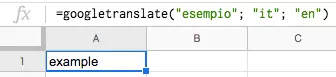 Formula di Google Translate con testo nella formula