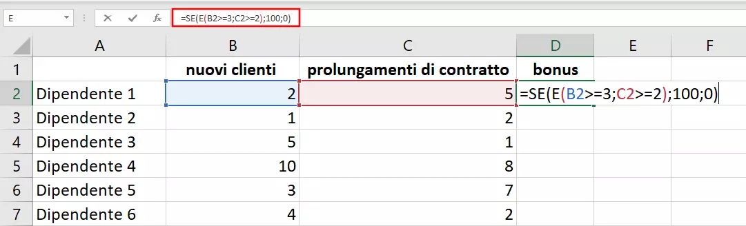 Combinazione delle funzioni E e SE di Excel