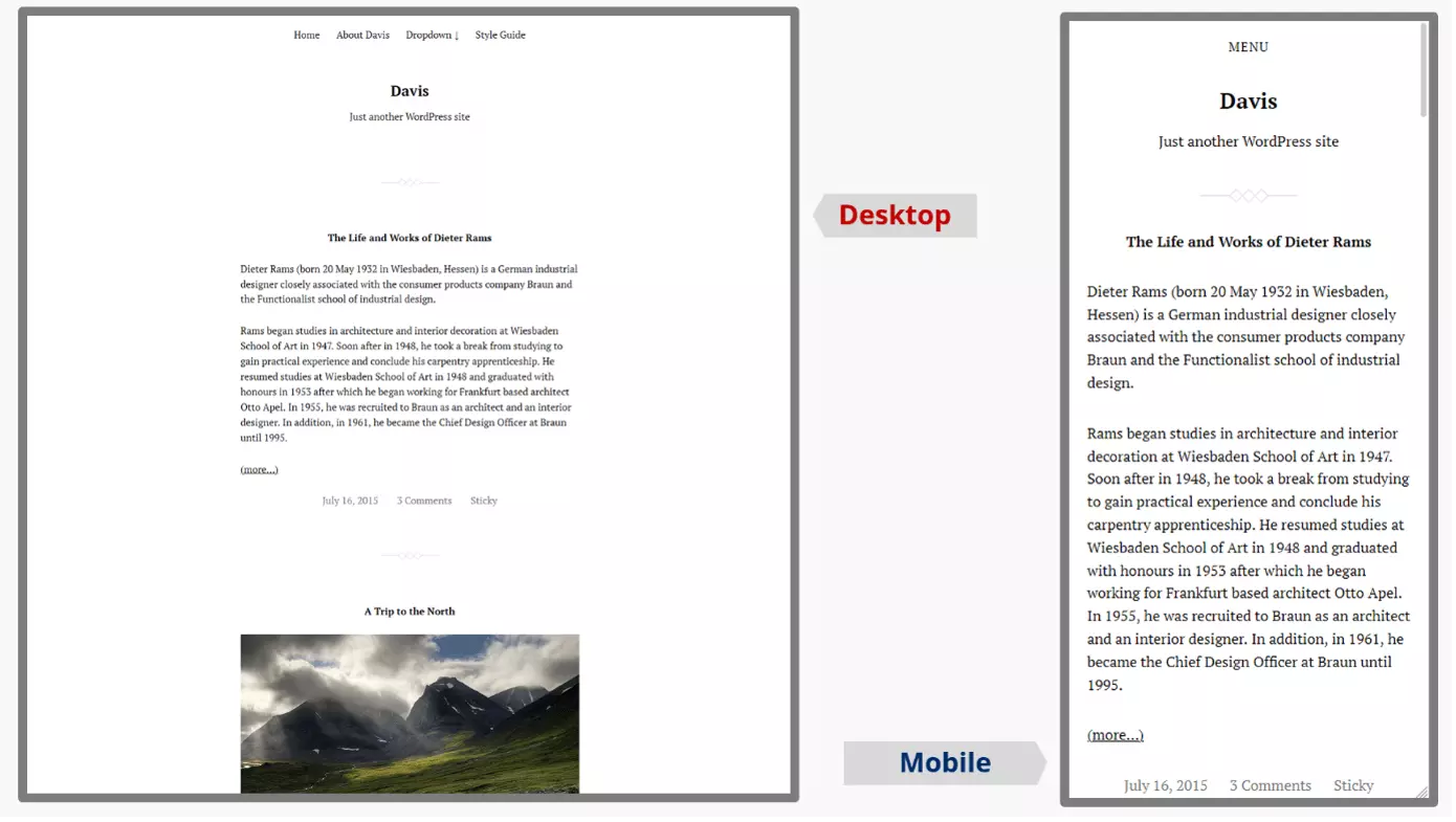 Screenshot del tema del blog WordPress Davis