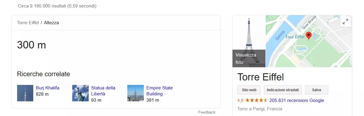 Casella di risposta alla domanda “Quanto è alta la Torre Eiffel?”