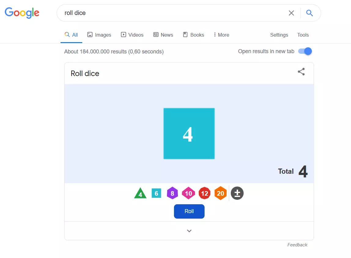 Easter Egg di Google sul gioco dei dadi