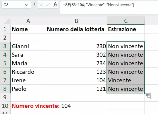 Funzione di Excel con valori autodefiniti