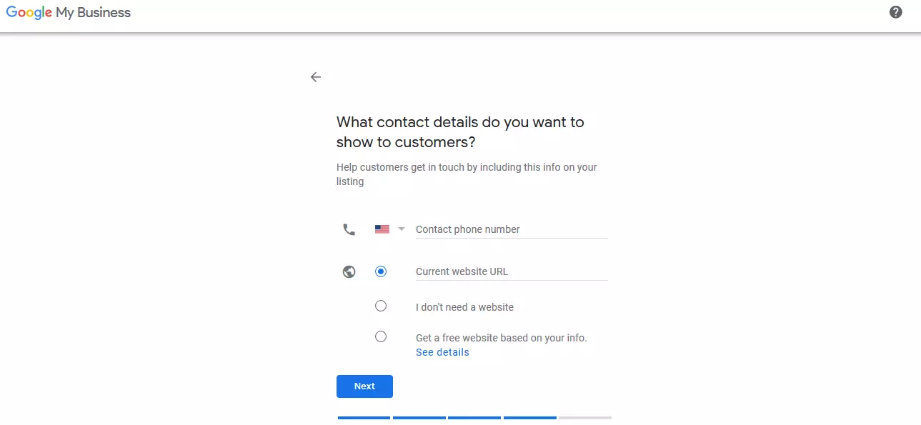 Google My Business: selezione dei dati di contatto