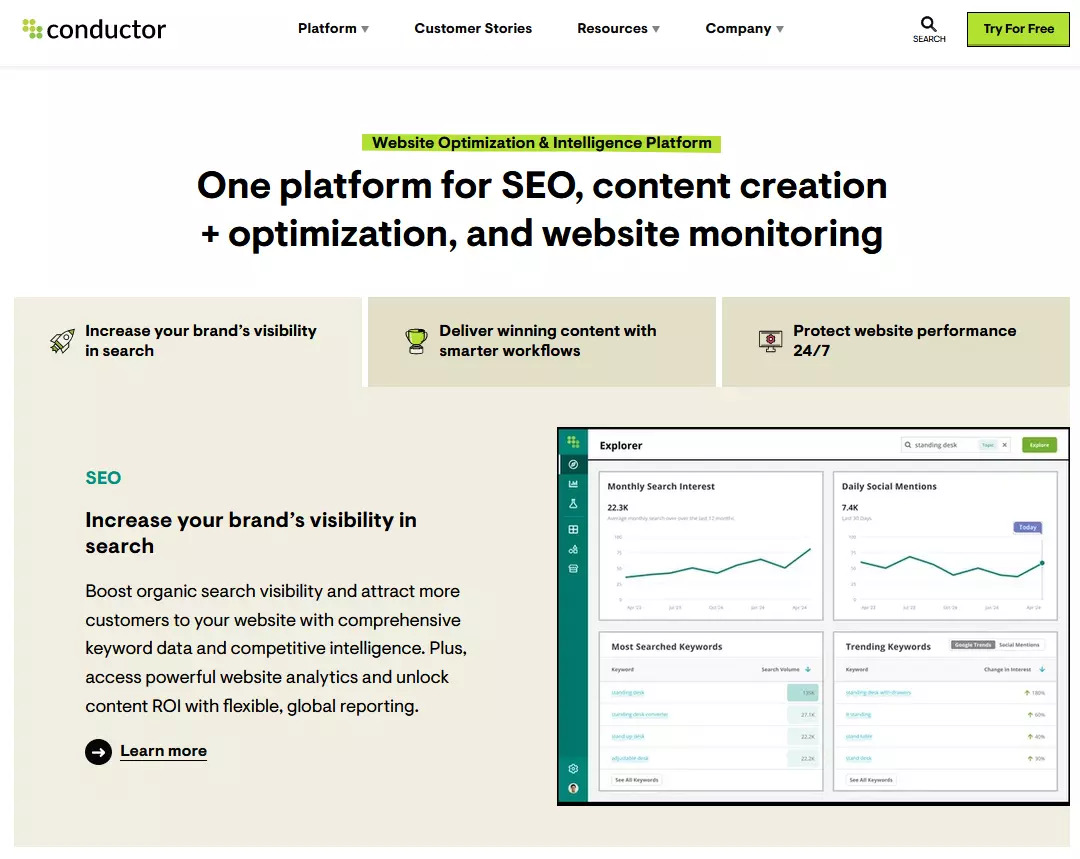 Sito web di Conductor, in precedenza noto come Searchmetrics