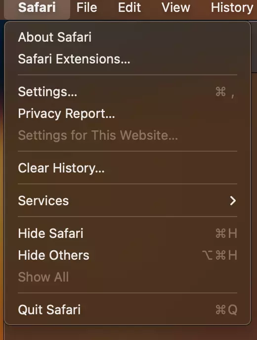 Screenshot del menu su Safari