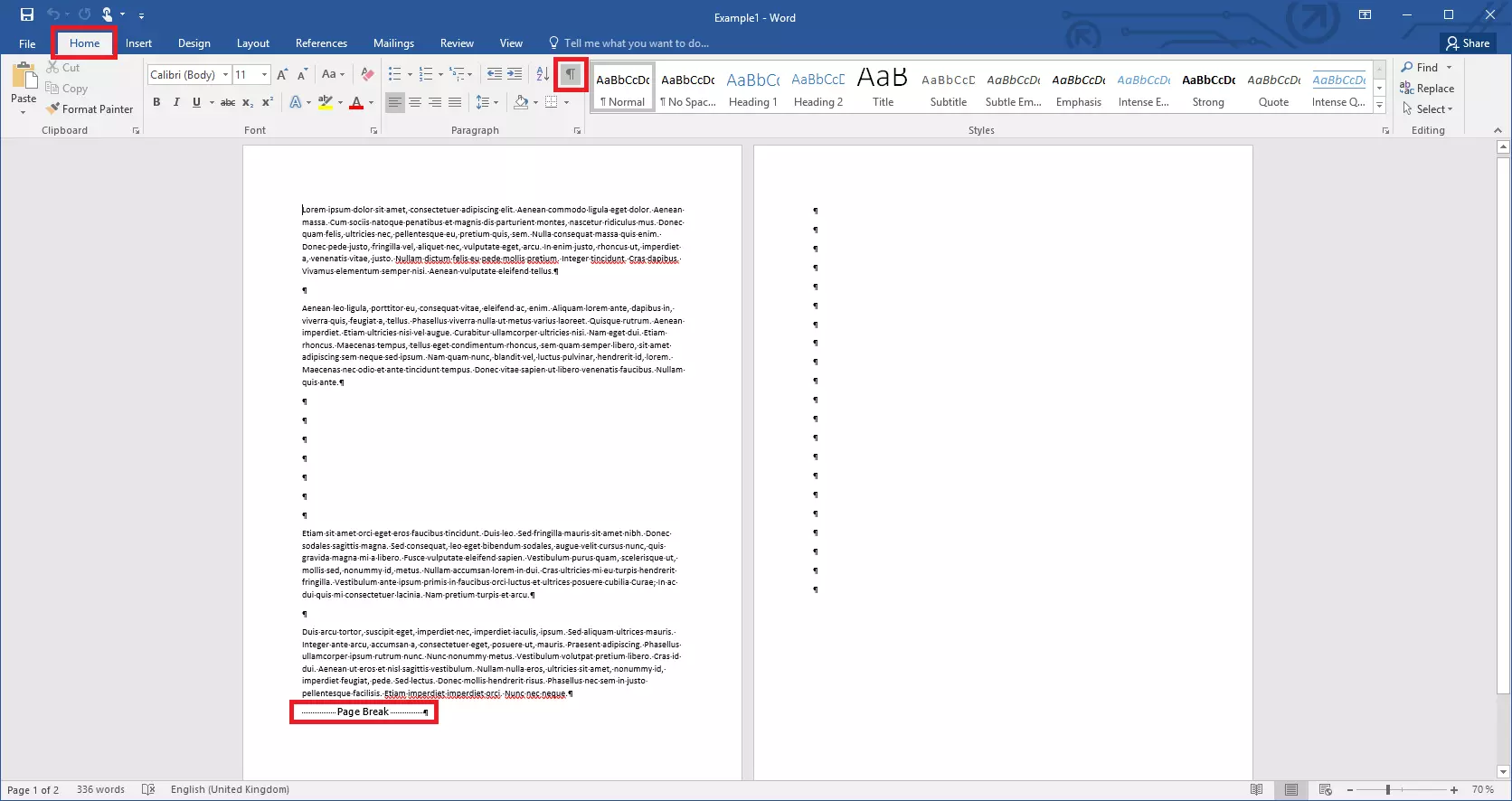 Caratteri di controllo visibili per eliminare pagine in Word