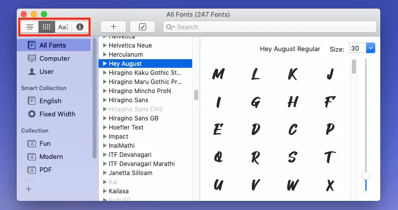 Mac: installare font: visualizzare l’anteprima