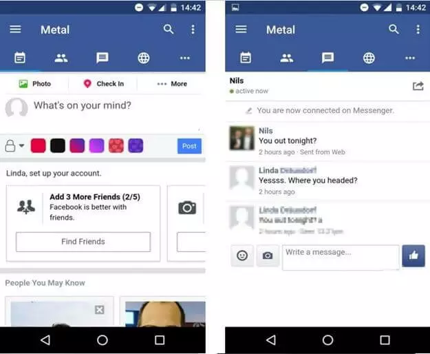 Messenger e timeline in Metal