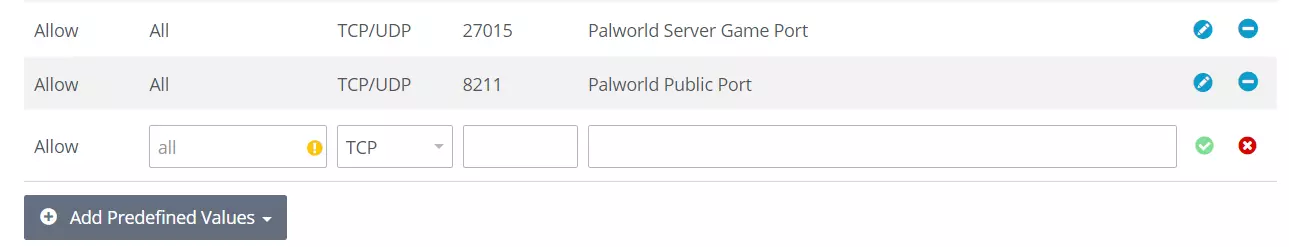 Aprire le porte del server Palworld nel Cloud Panel di IONOS