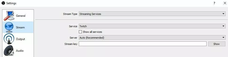 OBS Studio: menu delle impostazioni