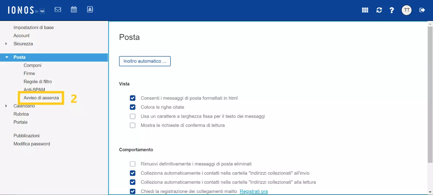 Configurare l’avviso di assenza di IONOS