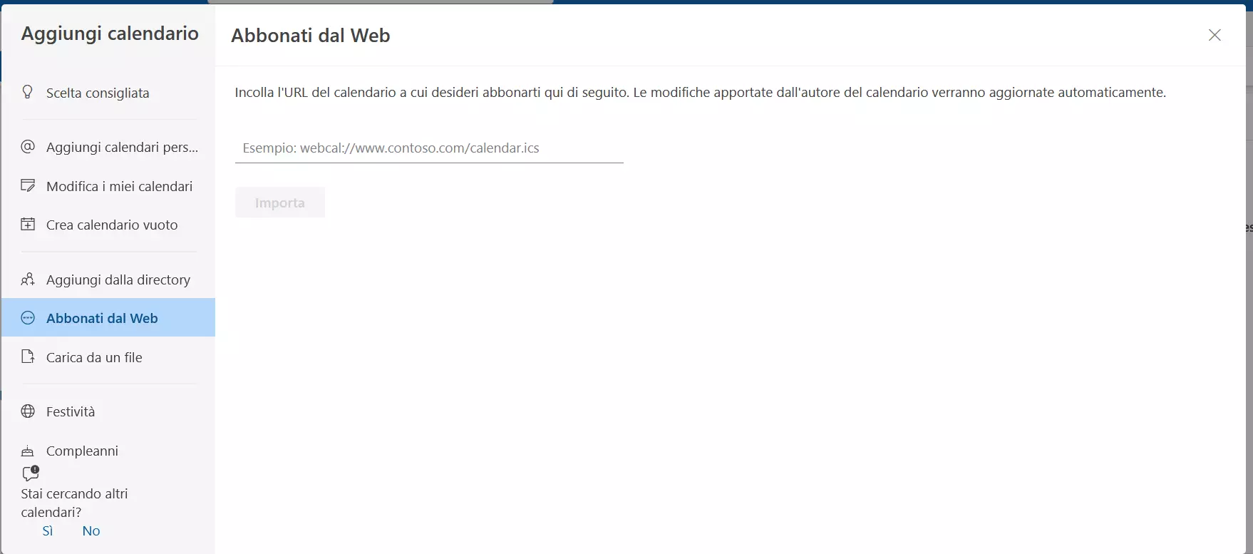 OWA: aggiungere l’URL del calendario da internet