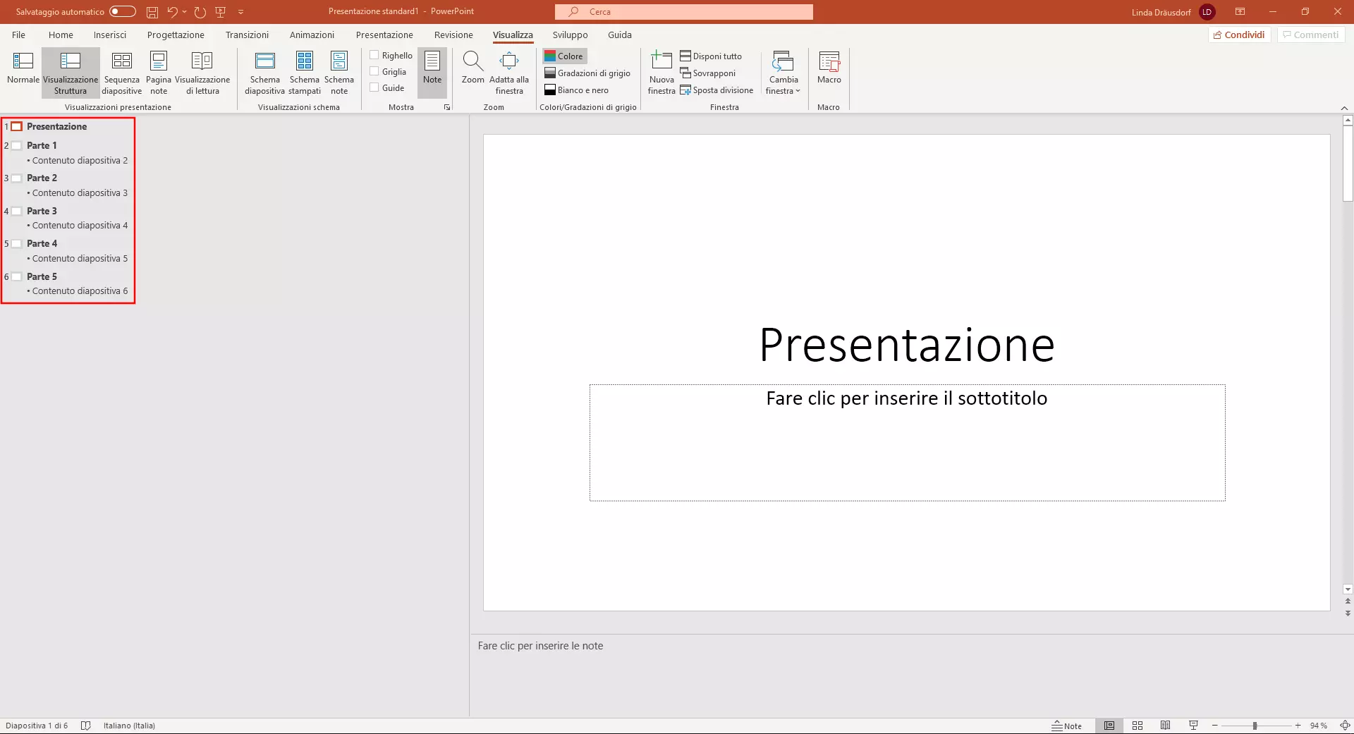 Visualizzazione struttura di PowerPoint: elementi