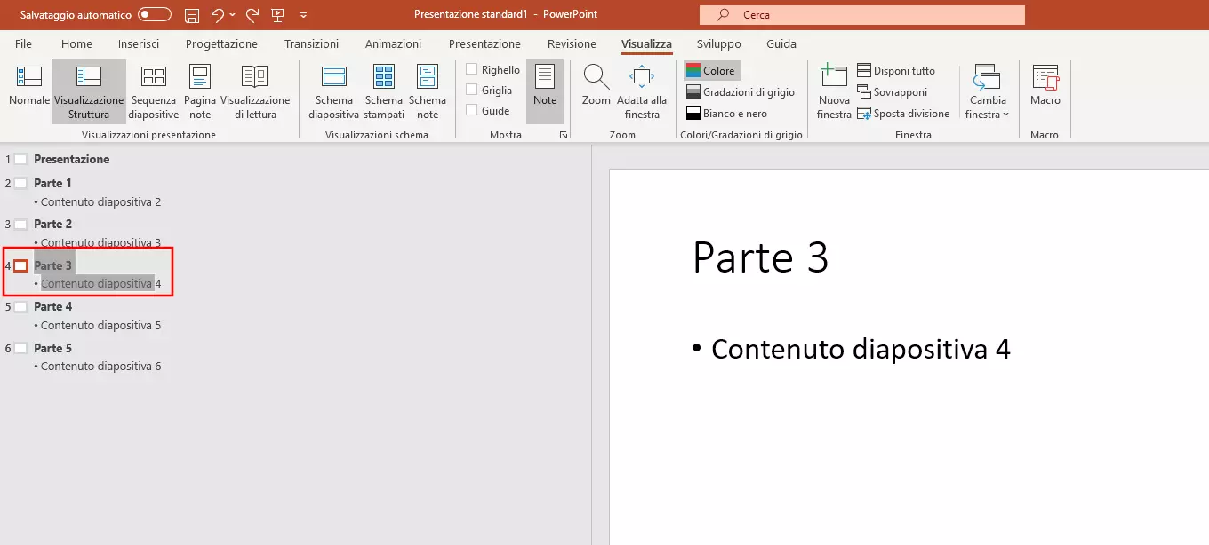 Visualizzazione struttura in PowerPoint: cambiare l’ordine