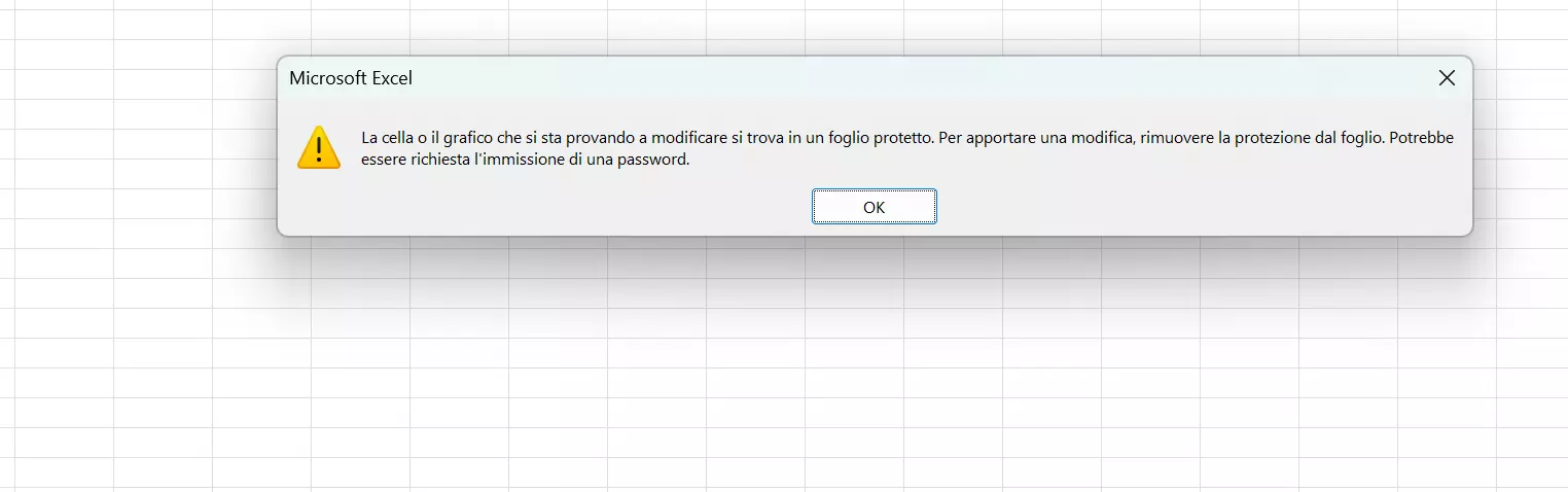 Avviso che un foglio o una cartella di lavoro su Excel sono protette da scrittura