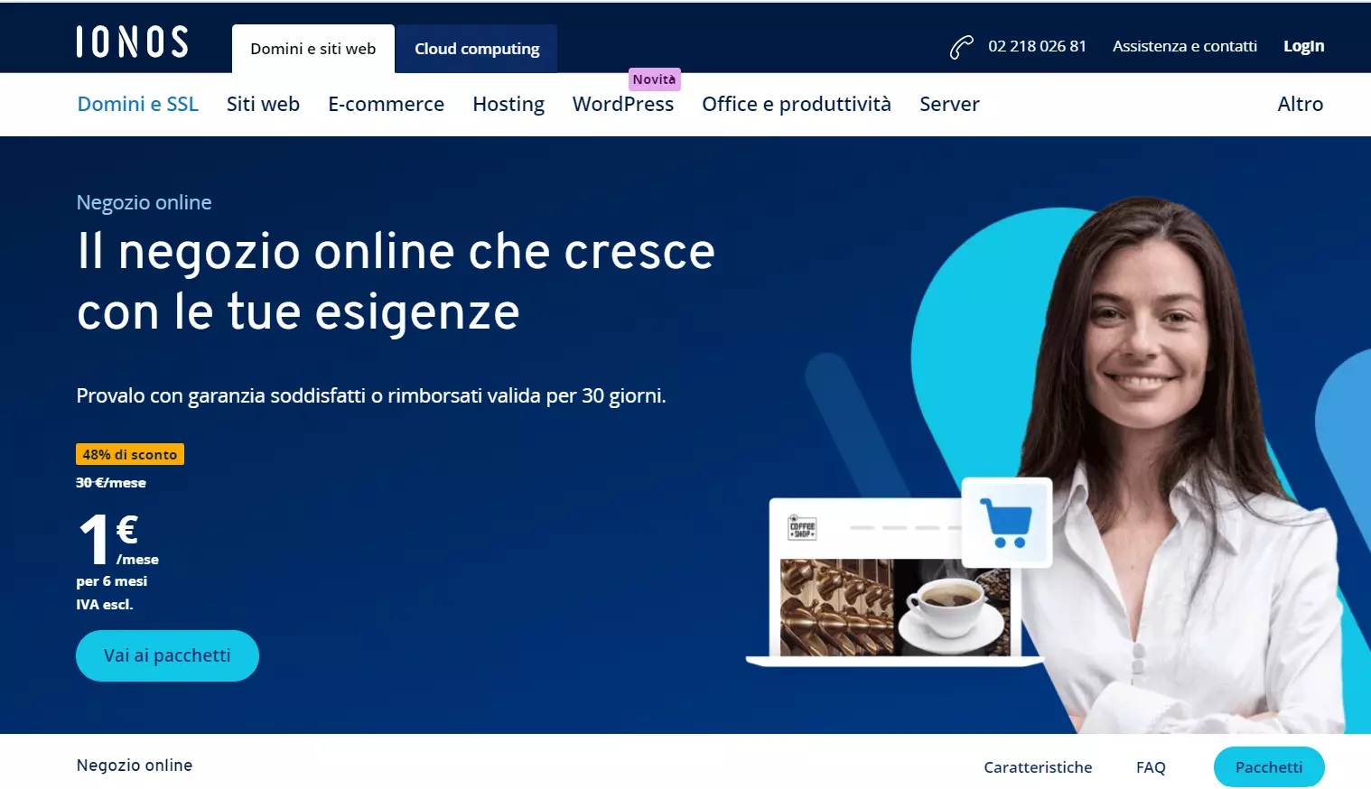 Pagina di MyWebsite E-commerce di IONOS