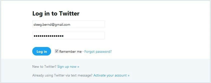 Twitter: finestra di login