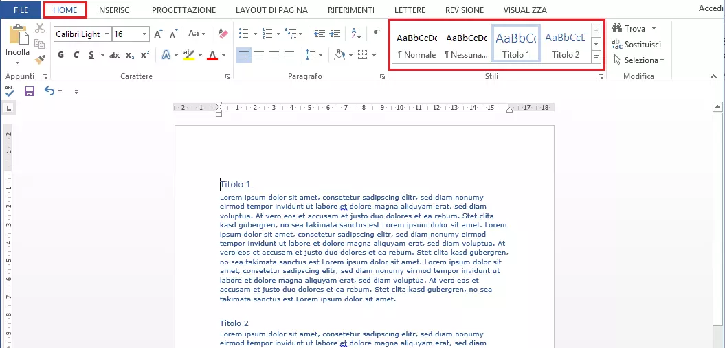 Modelli di formato Word nella barra del menu