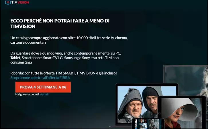 Screenshot di TIMvision con indicazione dell’offerta