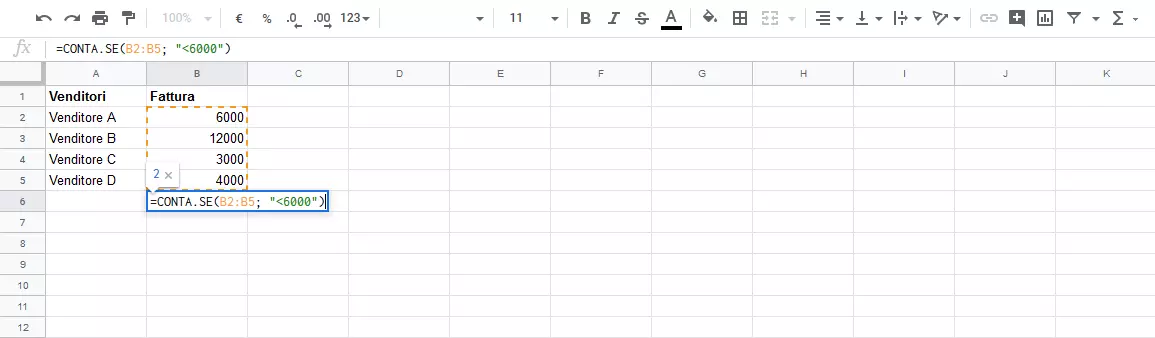 Google Sheets: funzione CONTA.SE con aggiunta del criterio 