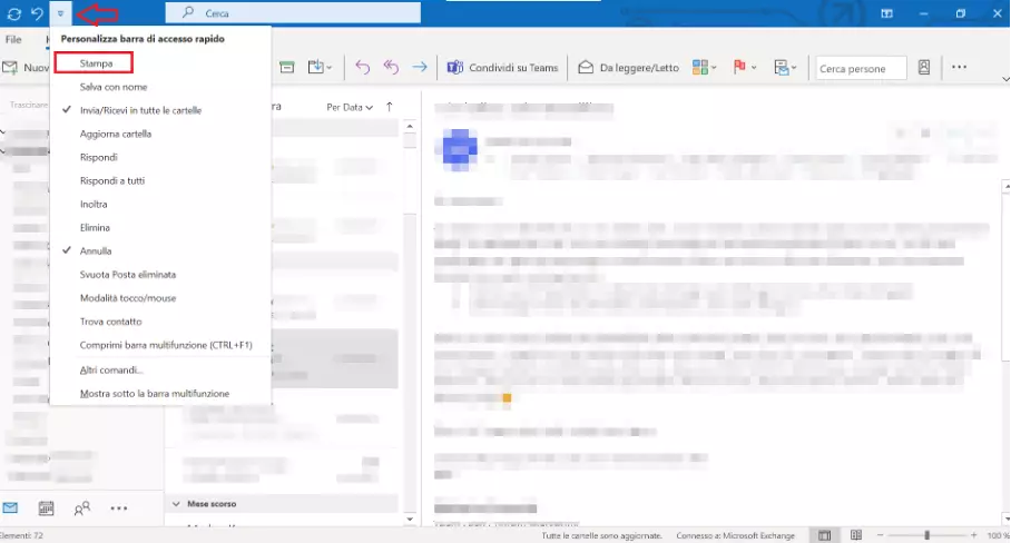 Impostazioni di base di Outlook: icona e finestra di dialogo “Personalizza barra di accesso rapido”