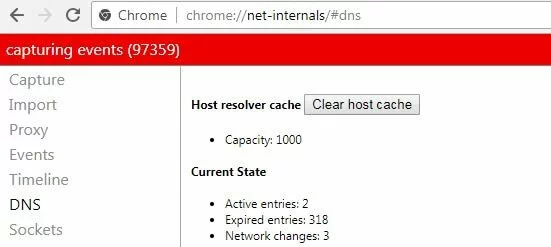 Google Chrome: Menu “Net Internals”