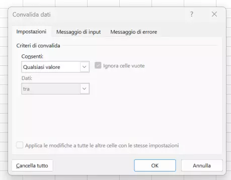 Menu Convalida dati per la creazione di elenchi a discesa in Excel