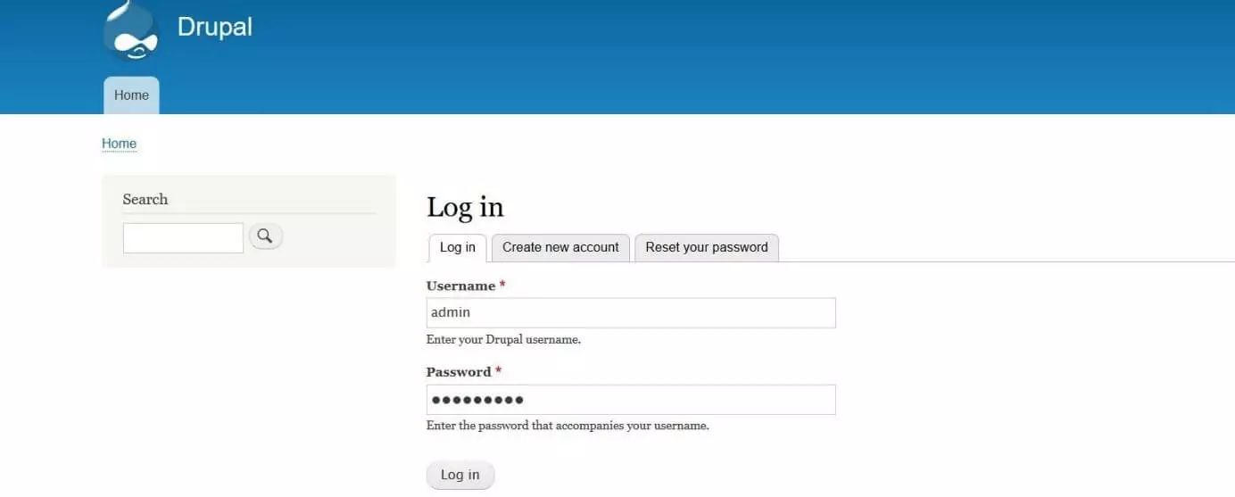 Finestra di login Drupal