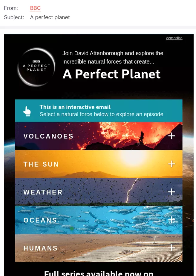 Esempio di una newsletter con contenuto interattivo proposto dalla BBC