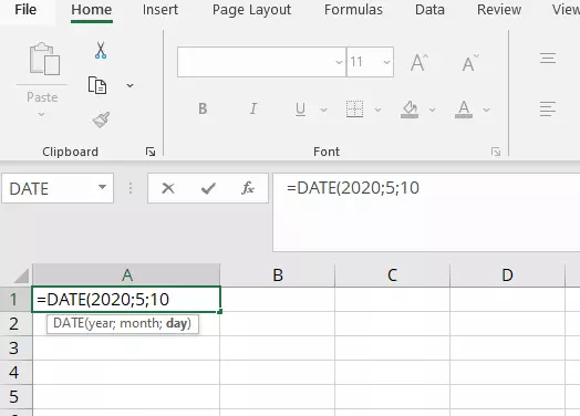 Funzione Excel DATA