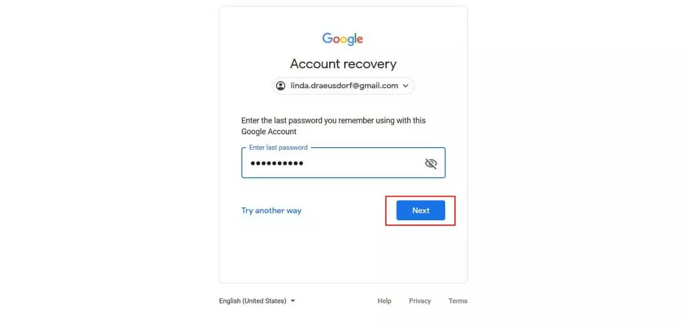 Inserimento della password su Google