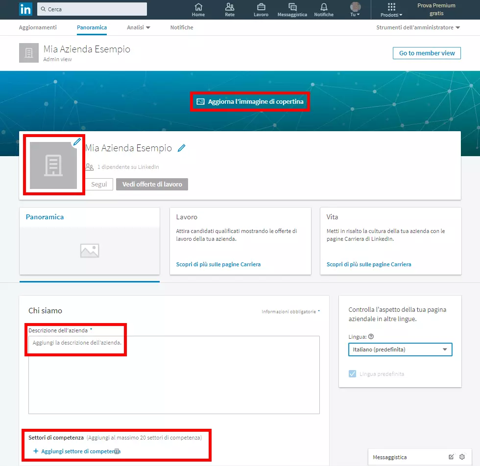 Profilo aziendale su LinkedIn appena creato