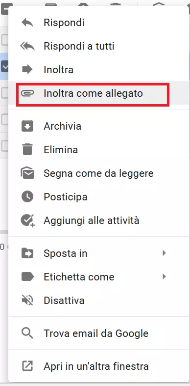 Menu di scelta rapida di un’e-mail