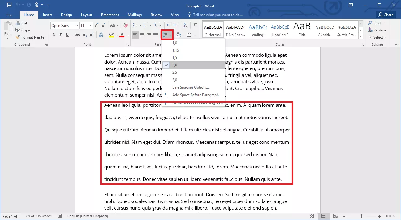 Modificare l’interlinea in Word