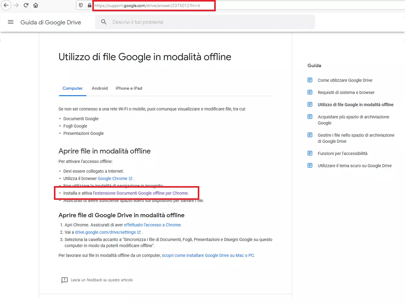 Guida di Google Drive per utilizzare i file Google in modalità offline