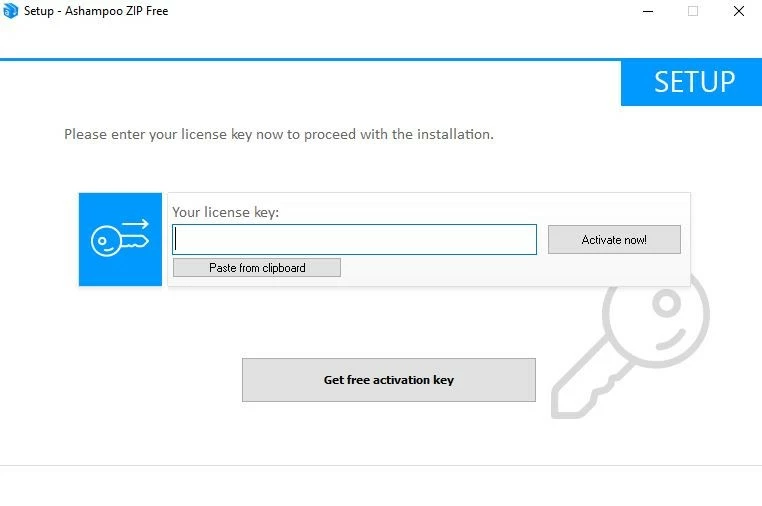 Campo di immissione per la chiave di licenza per Ashampoo ZIP Free