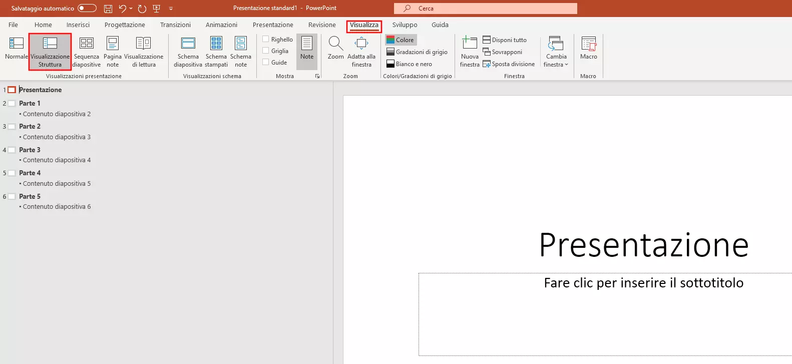 PowerPoint: selezionare visualizzazione struttura