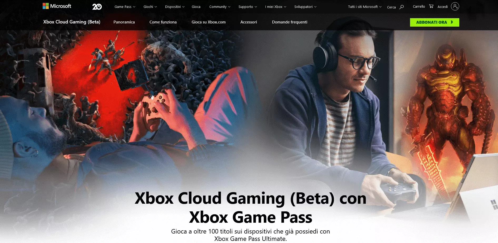 Screenshot dal sito web di Xbox