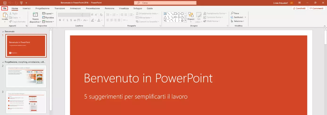 Salvare PowerPoint come PDF, passaggio 1